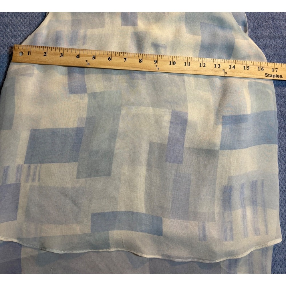 Joie Silk Sleeveless Blouse Women's Blue Cream Geometric Tiered Top Size Medium - Picture 2 of 7